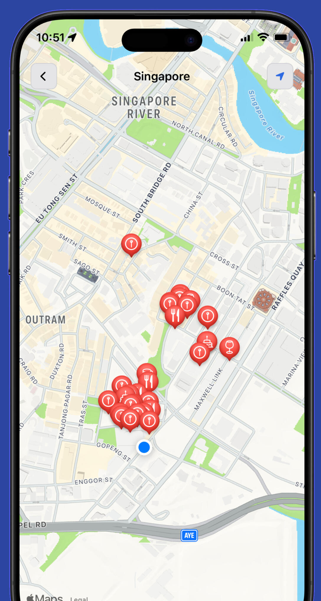 Hound showing nearby venues on a map